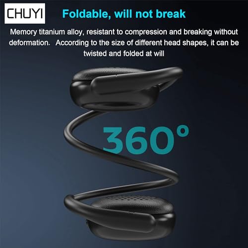 CHUYI Wireless Earphone Over Ear Wireless Bluetooth Headphones Behind The Head Foldable Wireless Stereo Wrap Around Head Headset OnEar Earphones for Workout Office Walking 23Hrs Music Time Black - Image 3