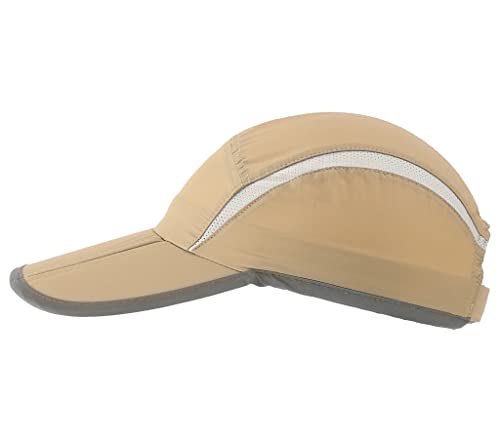 Connectyle Foldable Mesh Sun Cap Outdoor Sports Hat Breathable Sun Runner Cap with Reflective Trim Khaki - Image 4