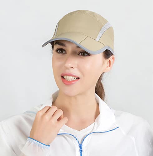 Connectyle Foldable Mesh Sun Cap Outdoor Sports Hat Breathable Sun Runner Cap with Reflective Trim Khaki - Image 2