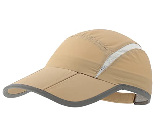 Connectyle Foldable Mesh Sun Cap Outdoor Sports Hat Breathable Sun Runner Cap with Reflective Trim Khaki - Image 1