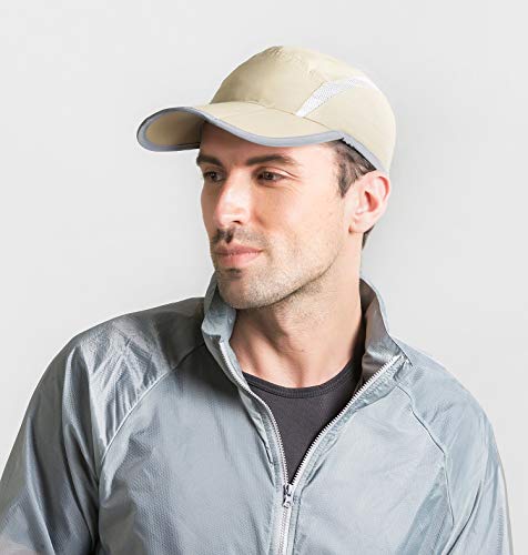Connectyle Foldable Mesh Sun Cap Outdoor Sports Hat Breathable Sun Runner Cap with Reflective Trim Khaki - Image 3