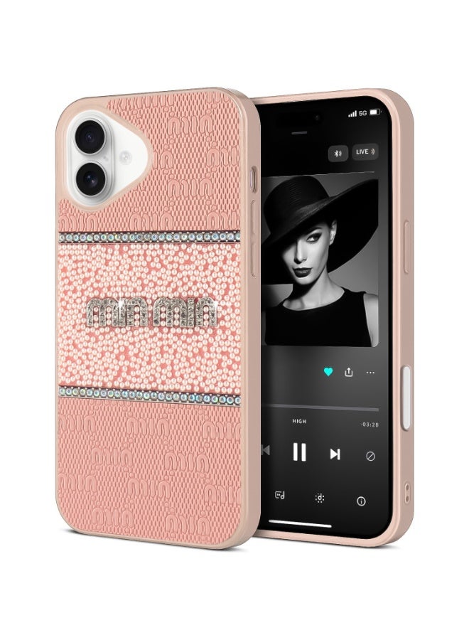 جراب هاتف عصري بتصميم فني مرصع بألماس لامع لهاتف آيفون 17 (وردي)