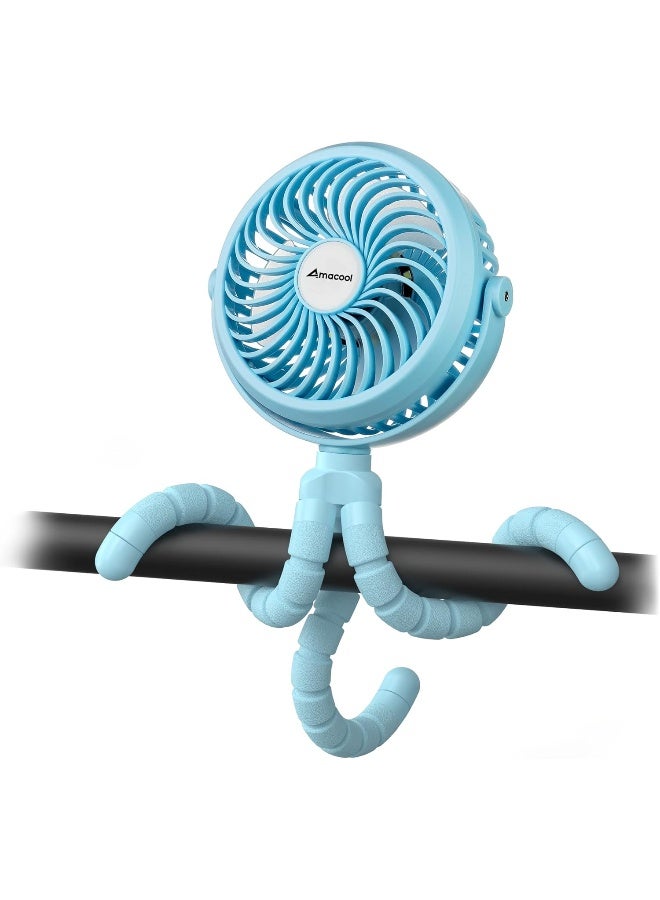 أماكول Battery Operated Stroller Fan Flexible Tripod Clip On Fan with 3 Speeds and Rotatable Handheld Personal Fans for Car Seat Crib Bike Treadmill (Blue) - Image 1