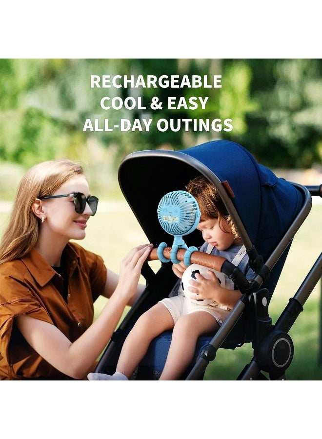 أماكول Battery Operated Stroller Fan Flexible Tripod Clip On Fan with 3 Speeds and Rotatable Handheld Personal Fans for Car Seat Crib Bike Treadmill (Blue) - Image 2