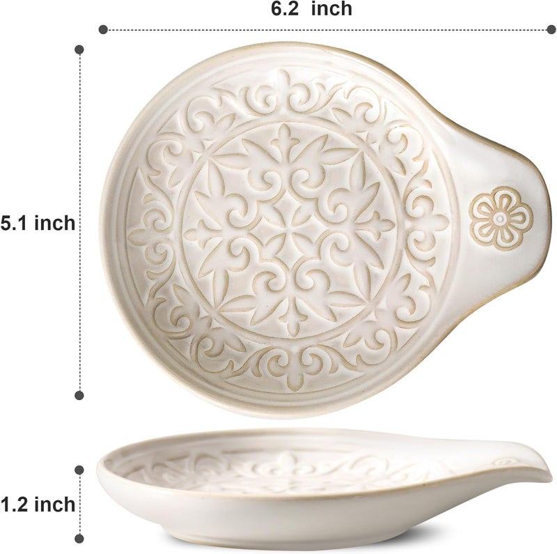 Howise Farmhouse Ceramic Spoon Rests Holder for Kitchen Counter Stove Top (White-A4) - Image 2