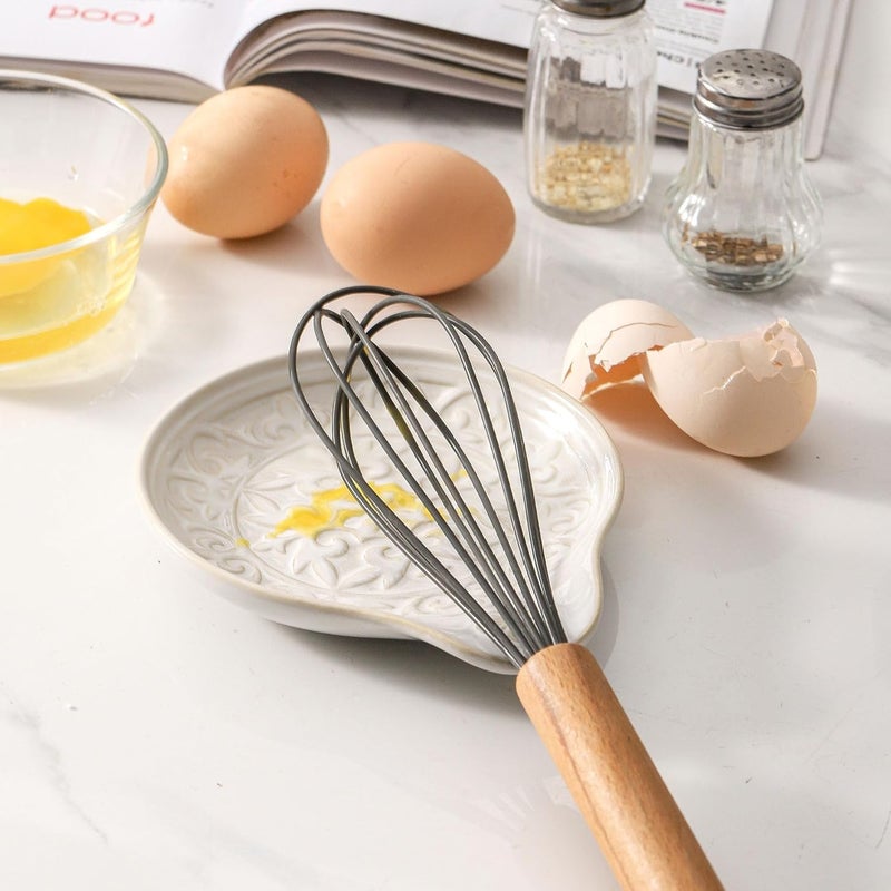 Howise Farmhouse Ceramic Spoon Rests Holder for Kitchen Counter Stove Top (White-A4) - Image 3