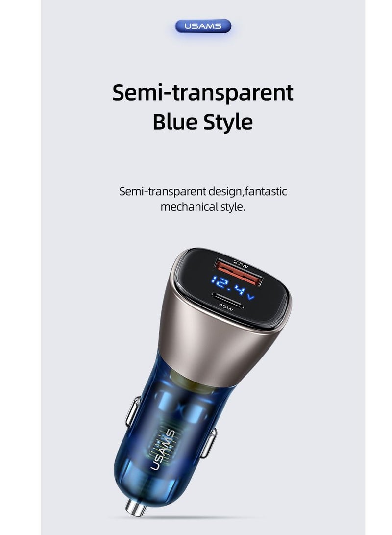 Usams C29 Dual Ports Digital Display Fast Car Charger A+C 72W - Image 3