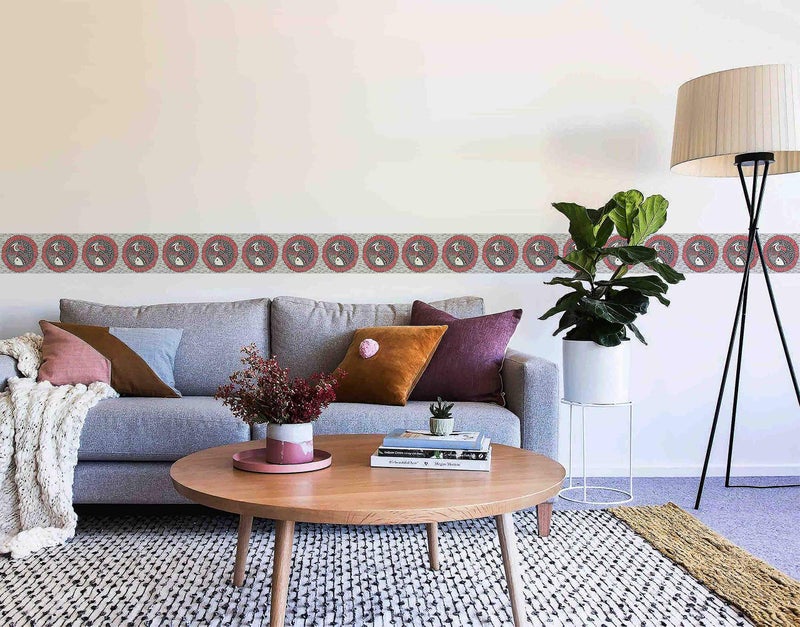 WallDesign Wall Border Sticker - Artistic Fish Grey Ethnic - 3 inch by 10 ft - for Bathroom, Kitchen, Door, Floor Decoration - Glossy Laminated Waterproof PVC Roll - Image 3