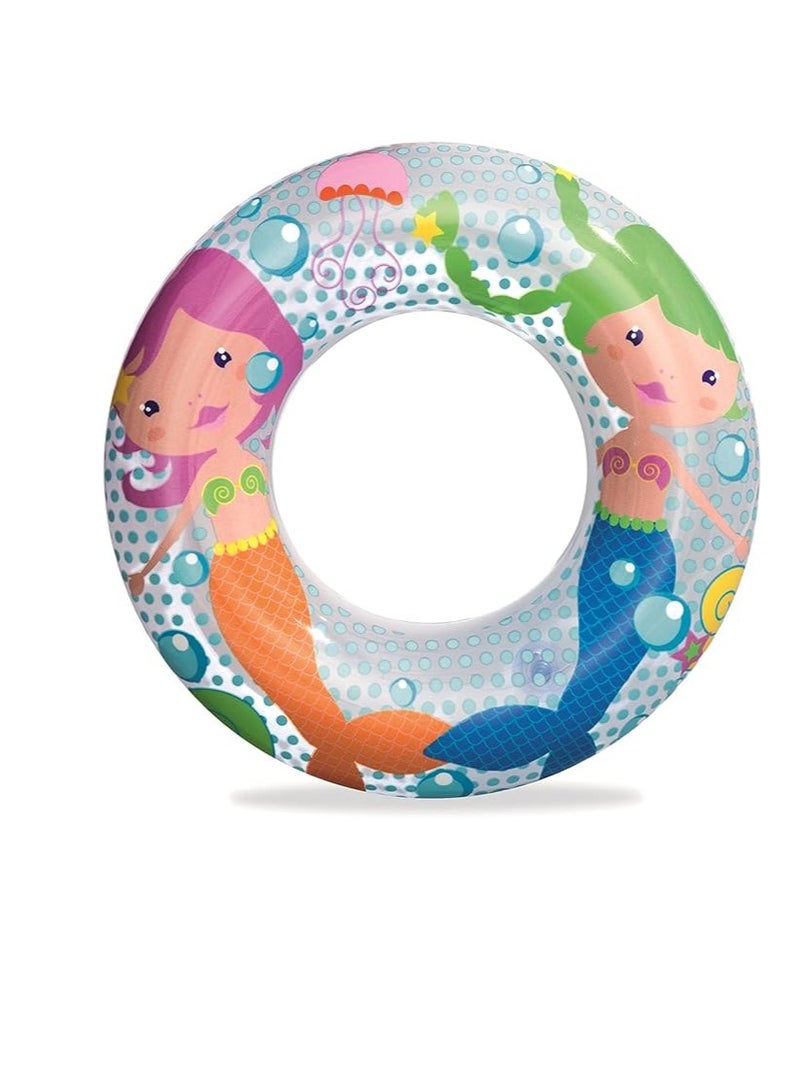 بست واي حلقة سباحة قابلة للنفخ بطبعة حورية البحر - عوامة سباحة ممتعة وملونة للأطفال، مثالية للعب في الماء والسباحة - Image 1