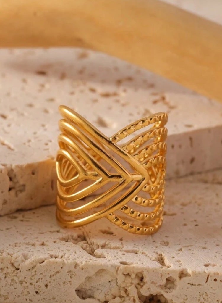 إيكوال خاتم نسائي من الاستانلس ستيل مطلي باللون الذهبي بمقاس موحد - Image 3