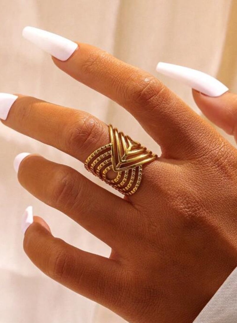 إيكوال خاتم نسائي من الاستانلس ستيل مطلي باللون الذهبي بمقاس موحد - Image 1