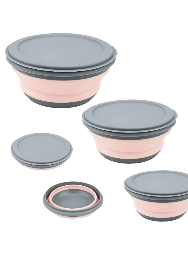 Generic 3 Pcs Collapsible Washing Up Bowl, Portable Camping Bowl with Lid Food Storage Outdoor Tableware Folding Lunch Box Portable Salad Bowl for Outdoor Travel Camping Hiking Caravan - Pink  - Image 1