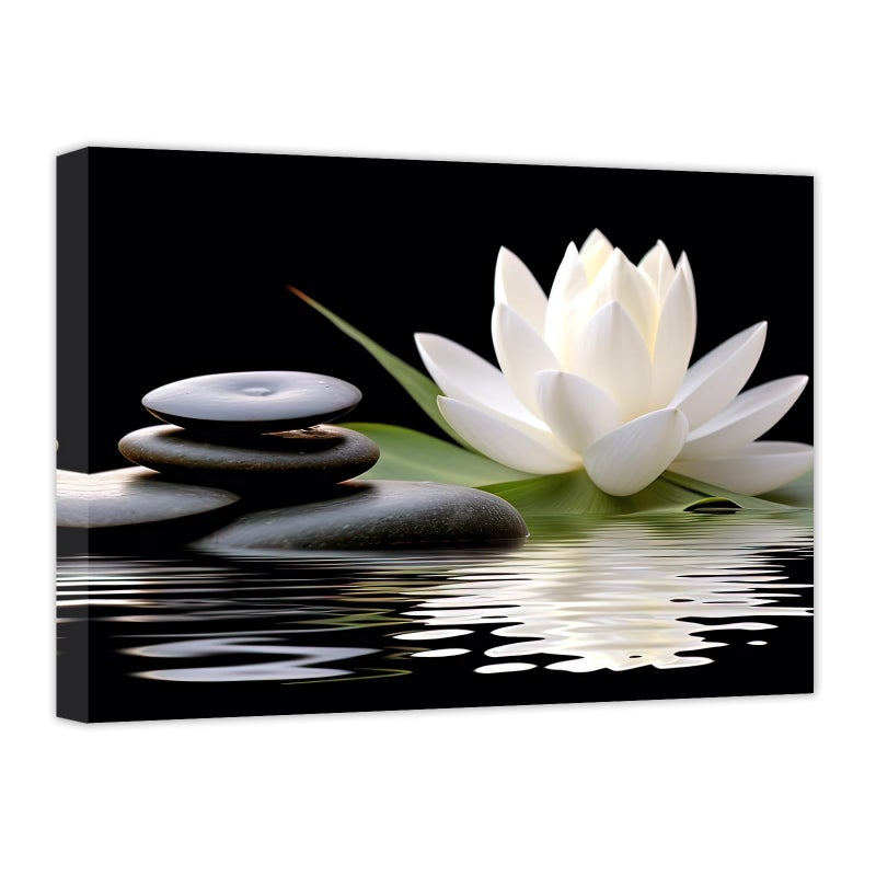 CCWACPP Zen Canvas Wall Art White Lotus Bloom in Water Picture Flowers Stone Spa Painting for Yoga Meditation Room Bathroom Prints Wall Decor Frame (Zen - 2, 12x18inch) - Image 1