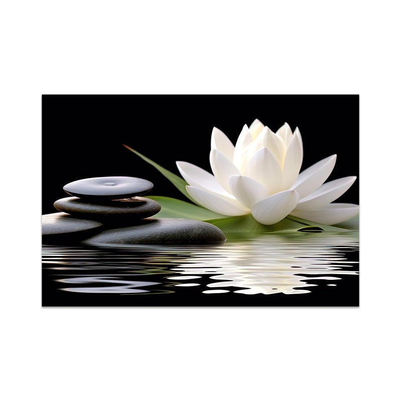 CCWACPP Zen Canvas Wall Art White Lotus Bloom in Water Picture Flowers Stone Spa Painting for Yoga Meditation Room Bathroom Prints Wall Decor Frame (Zen - 2, 12x18inch) - Image 2