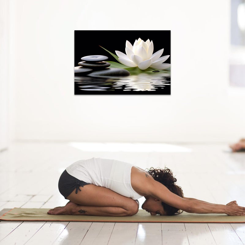 CCWACPP Zen Canvas Wall Art White Lotus Bloom in Water Picture Flowers Stone Spa Painting for Yoga Meditation Room Bathroom Prints Wall Decor Frame (Zen - 2, 12x18inch) - Image 5