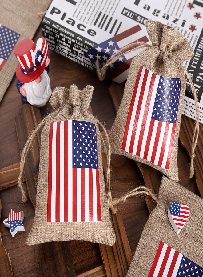 Whaline 20Pcs 4th of July Drawstring Gift Bags Patriotic American Flag Treat Goodie Bags Rustic Party Favor Pouch Bag for Independence Day Memorial Day Veterans Day Labor Day DIY Crafts Decor, 4 x 6 - Image 5