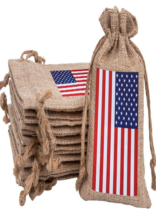 Whaline 20Pcs 4th of July Drawstring Gift Bags Patriotic American Flag Treat Goodie Bags Rustic Party Favor Pouch Bag for Independence Day Memorial Day Veterans Day Labor Day DIY Crafts Decor, 4 x 6 - Image 1