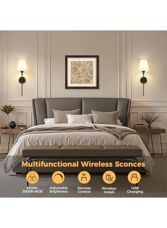 XiuWoo 2 Pcs Wall Lights, Rechargeable Wall Sconce Lamp with 3 Color for Bedroom, Living Room & Hallway - Image 5