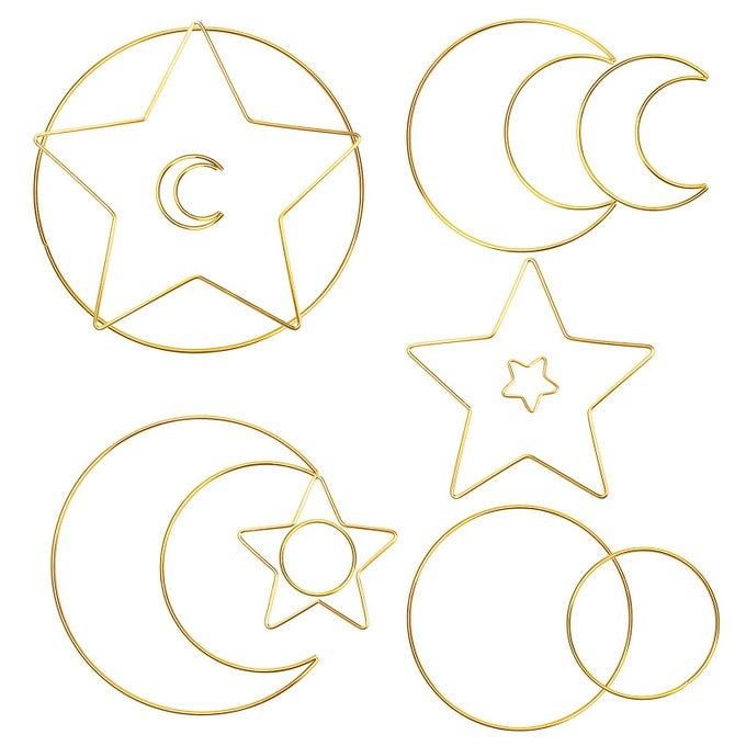12PCS GOLD DREAM CATCHER METAL RINGS 4 SIZE MACRAME HOOPS METAL CRAFT RINGS FOR DREAM CATCHER HOOPS MOON STAR CIRCLE SHAPE FOR HOME DECOR WEDDING DECOR2468INCH