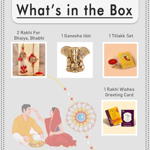 CraftVatika Gift Combo Rakhi Set for Brother Bhaiya and Bhabhi | Rakhi Gift Set for Bhaiya with Ganesha Idol | Premium Kundan Lumba for Bhai - Image 5