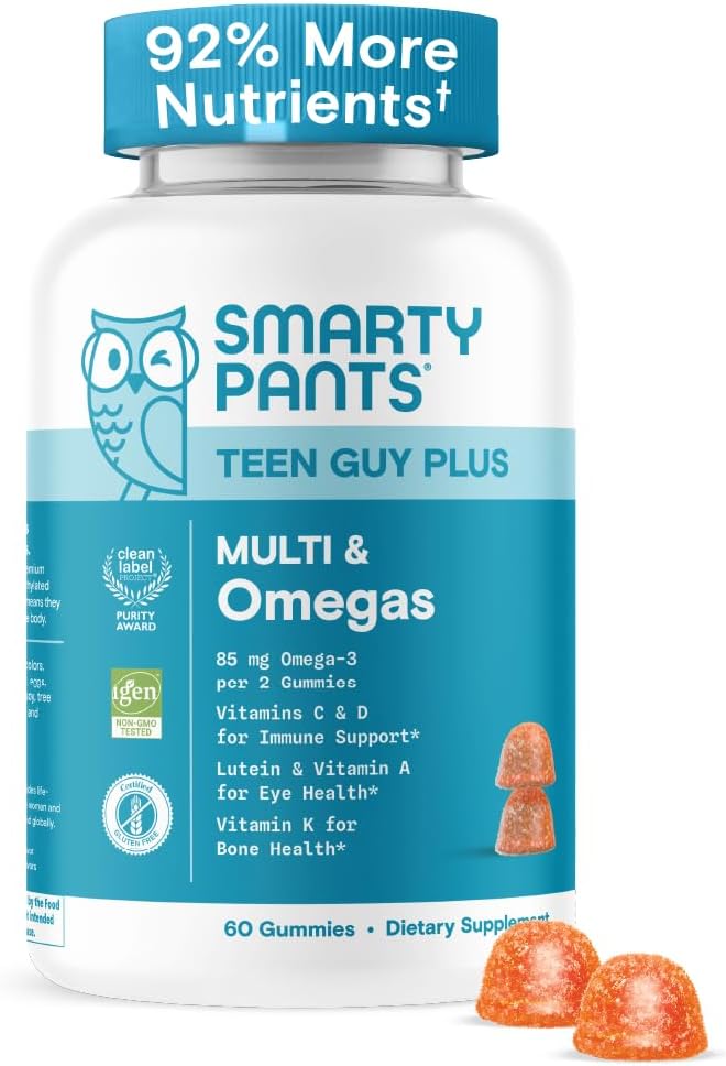 SmartyPants Teen Guy Multivitamin Gummies  Improved Formula Omega 3 DHAEPA Vitamin D3 C Vitamin B12 B6 A K  Zinc Folate Gluten Free Fruit Flavor 60 Count 30 Day Supply - Image 1
