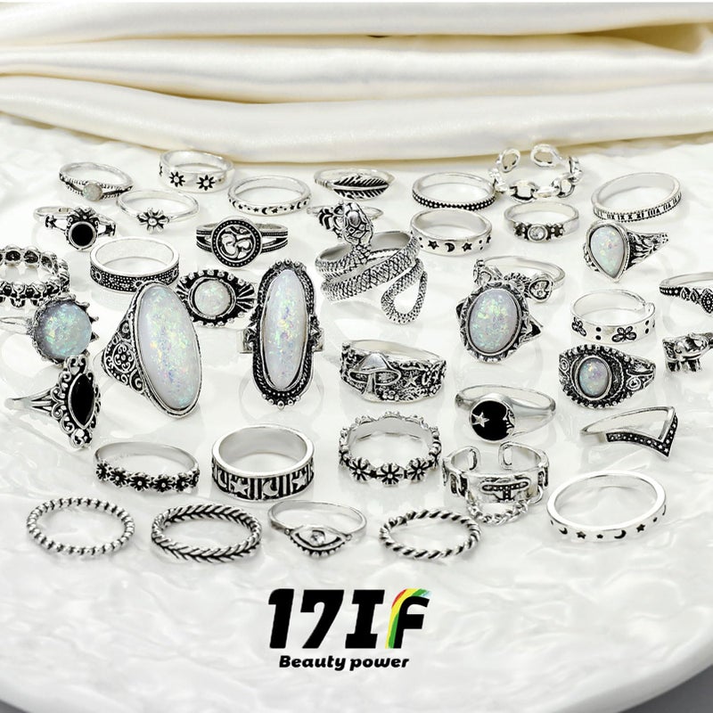 17IF Vintage Silver Knuckle Rings Set for Women Men, Chunky Rings Aesthetic Snake Grunge Stackable Gothic Ring Adjustable Y2K Punk Bulky Boho Finger Alt of Rings, Non-Precious Metal, No Gemstone - Image 3