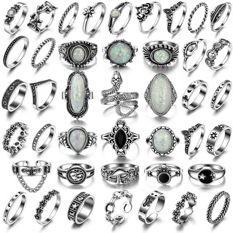 17IF Vintage Silver Knuckle Rings Set for Women Men, Chunky Rings Aesthetic Snake Grunge Stackable Gothic Ring Adjustable Y2K Punk Bulky Boho Finger Alt of Rings, Non-Precious Metal, No Gemstone - Image 1