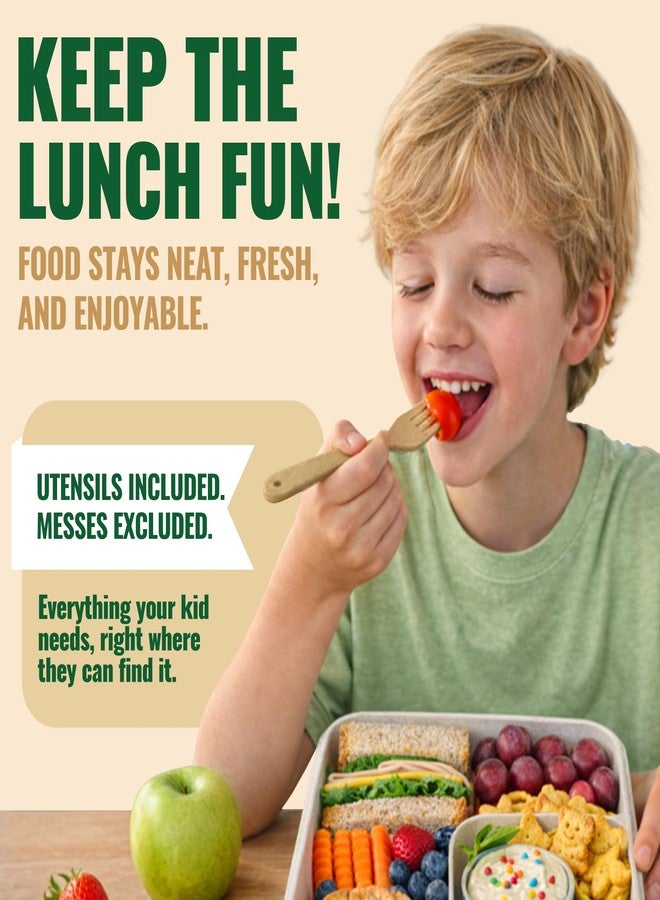 GreenLunch Bento علبة غداء بينتو قابلة للتحلل الحيوي من ويت وير، حاوية تخزين طعام ووجبات خفيفة للأطفال، طقم علبة غداء بينتو من قش القمح للأطفال - طبيعي - Image 4