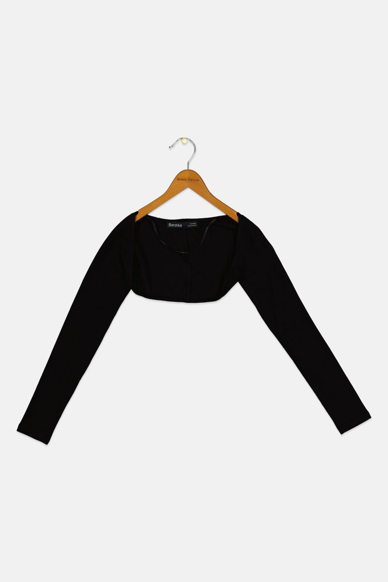 Bershka كارديجان طويل الأكمام للفتيات، أسود - Image 1