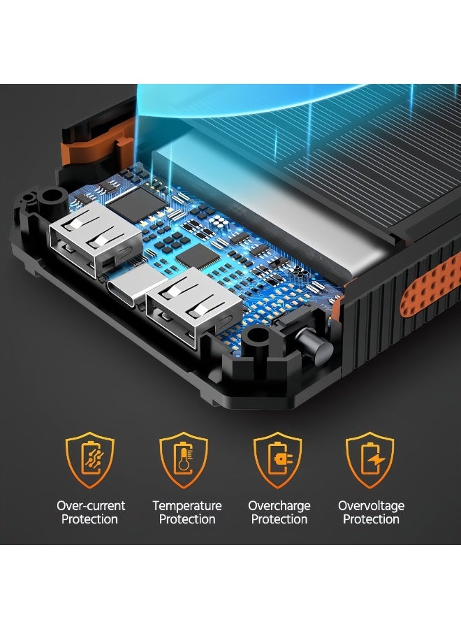 10000mAh Portable Solar Power Bank, 1 Count Solar Powered Power Bank with Dual LED Flashlights  Compass, Outdoor Emergency Use Power Bank for Camping Hiking - Image 2