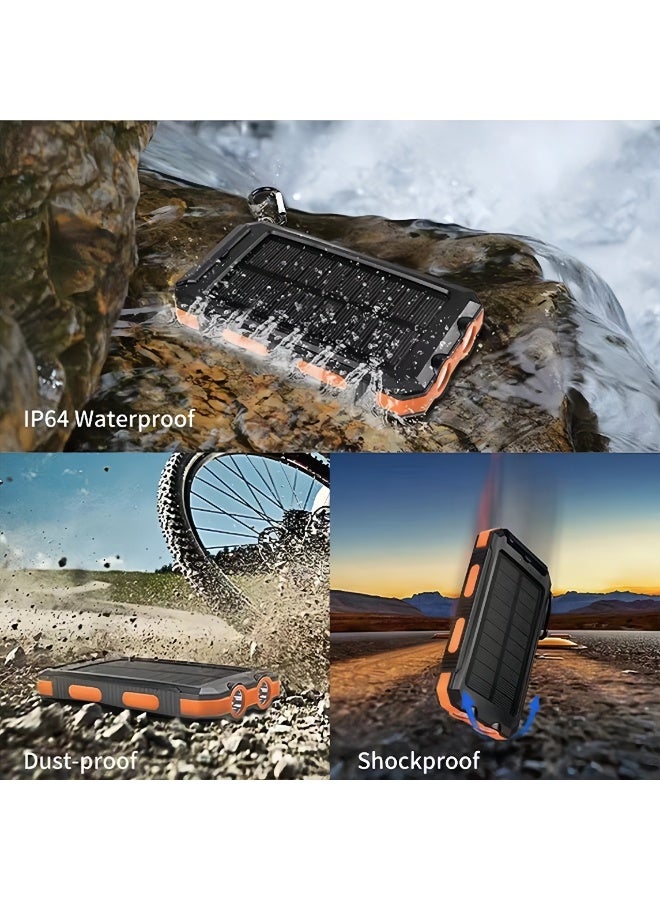 10000mAh Portable Solar Power Bank, 1 Count Solar Powered Power Bank with Dual LED Flashlights  Compass, Outdoor Emergency Use Power Bank for Camping Hiking - Image 3