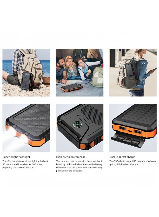 10000mAh Portable Solar Power Bank, 1 Count Solar Powered Power Bank with Dual LED Flashlights  Compass, Outdoor Emergency Use Power Bank for Camping Hiking - Image 4