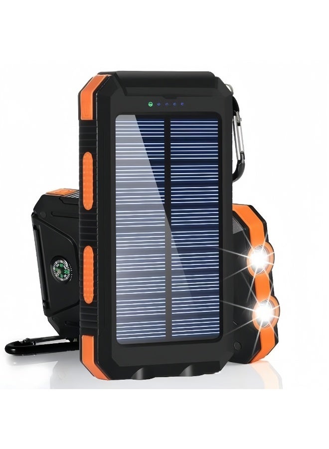 10000mAh Portable Solar Power Bank, 1 Count Solar Powered Power Bank with Dual LED Flashlights  Compass, Outdoor Emergency Use Power Bank for Camping Hiking - Image 1
