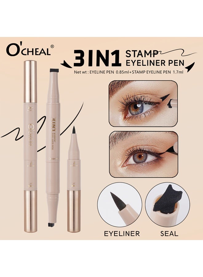 OCHEAL 3 IN 1 Stamp Eyeliner Pen, Eye Stamp & Liner Pen, Waterproof Liquid Eyeliner Pencil Cat Eye Smudge-Proof Long-Lasting（Brown） - Image 3