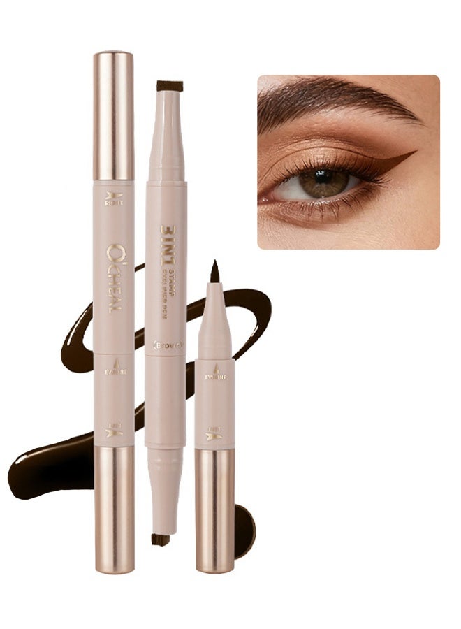 OCHEAL 3 IN 1 Stamp Eyeliner Pen, Eye Stamp & Liner Pen, Waterproof Liquid Eyeliner Pencil Cat Eye Smudge-Proof Long-Lasting（Brown） - Image 1
