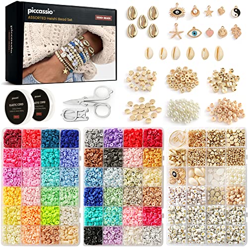 Piccassio Clay Beads Bracelet Making Kit – 10,500+ Heishi Beads in 48 Colors DIY Jewelry Kit with Charms, Letters, Shells & Tools Perfect for Girls, Teens & Creative Adults - Image 1