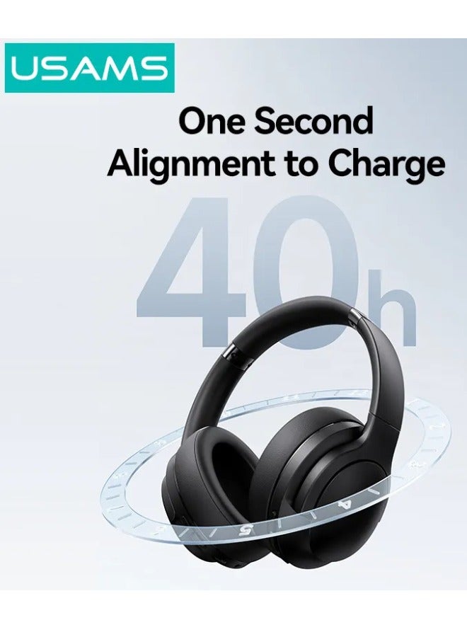 Usams Bluetooth 5.3 Wireless Over-Ear Headphones with Mic – Active Noise Cancelling, 40 Hours Battery, EQ 3 Sound Modes, Foldable Design, HiFi Stereo Sound, USB-C Fast Charging, Comfortable Headband, Compatible with iPhone, Samsung, Android, Laptop, PC - Image 4