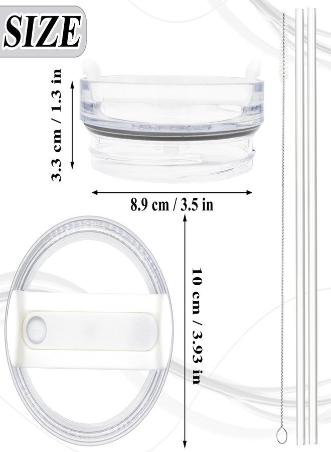 TiciKim 40oz Tumbler Lid Compatible for Stanley, 2 Pack Replacement Tumbler Lids Fit for Stanley Quencher 2.0 Tumbler 40 OZ, with Straws and Cleaning Brush (Clear White) - Image 2