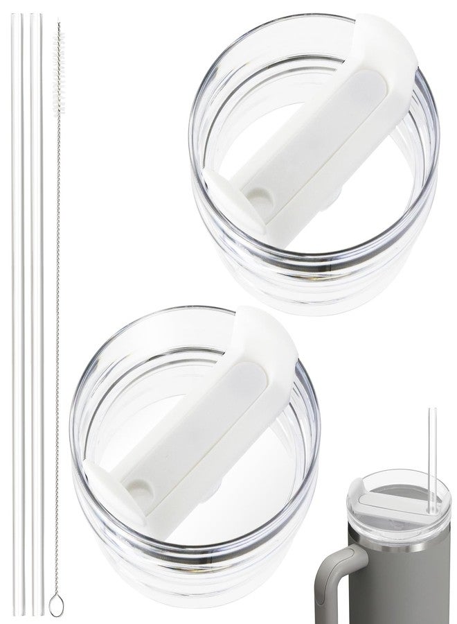 TiciKim 40oz Tumbler Lid Compatible for Stanley, 2 Pack Replacement Tumbler Lids Fit for Stanley Quencher 2.0 Tumbler 40 OZ, with Straws and Cleaning Brush (Clear White) - Image 1