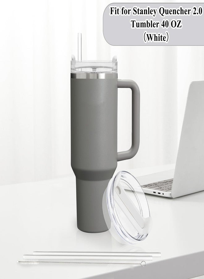 TiciKim 40oz Tumbler Lid Compatible for Stanley, 2 Pack Replacement Tumbler Lids Fit for Stanley Quencher 2.0 Tumbler 40 OZ, with Straws and Cleaning Brush (Clear White) - Image 5
