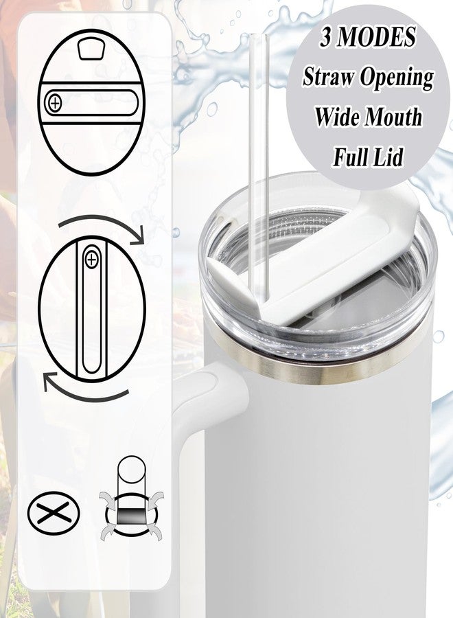 TiciKim 40oz Tumbler Lid Compatible for Stanley, 2 Pack Replacement Tumbler Lids Fit for Stanley Quencher 2.0 Tumbler 40 OZ, with Straws and Cleaning Brush (Clear White) - Image 4