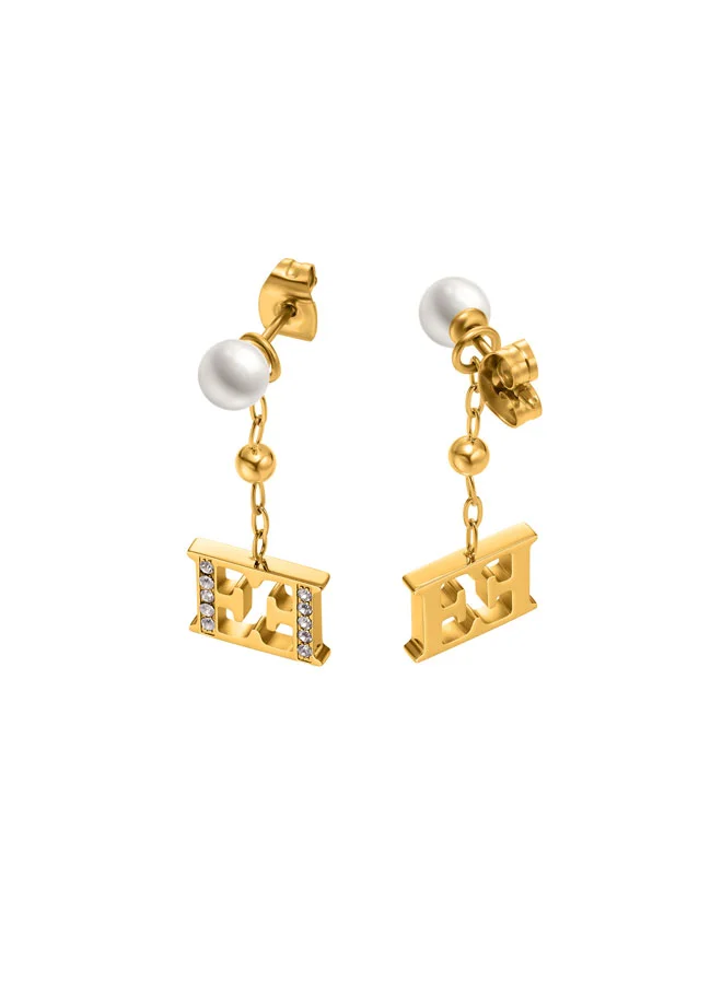 ESCADA Florence Drop Earrings for Women Delicate Beads, Crystal-Embedded Logo, Chic Statement Piece