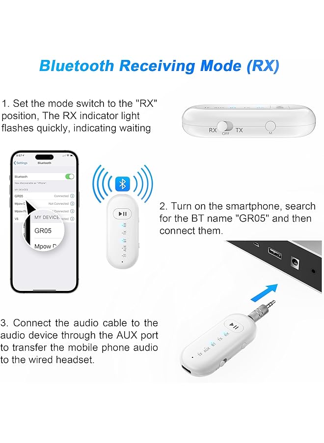 X spring Spring Bluetooth Transmitter Receiver, Crystal-Clear Audio, 5.3 Bluetooth Adapter With 3.5Mm Jack, Compatible With Tv, Airplane, And Car Use, Long Battery Life, Portable Design For Travel - Image 2