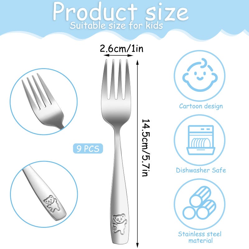 Pimoys 9 Pieces Toddler Forks Kids Forks  Kids Silverware Stainless Steel Childrens Safe Flatware Metal Baby Utensils Set Small Forks For Self Feeding  Dishwasher Safe - Image 2