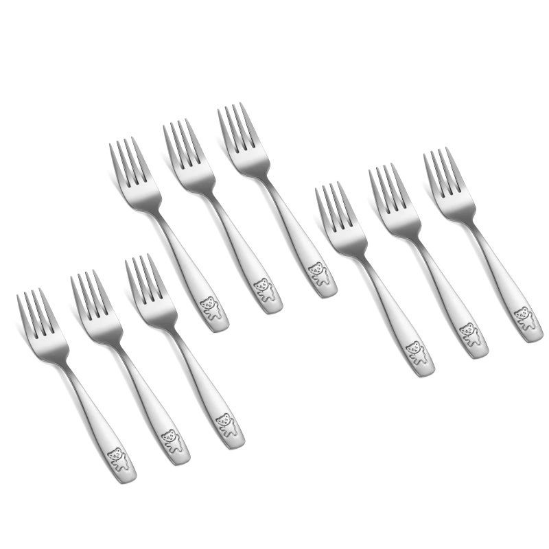 Pimoys 9 Pieces Toddler Forks Kids Forks  Kids Silverware Stainless Steel Childrens Safe Flatware Metal Baby Utensils Set Small Forks For Self Feeding  Dishwasher Safe - Image 1