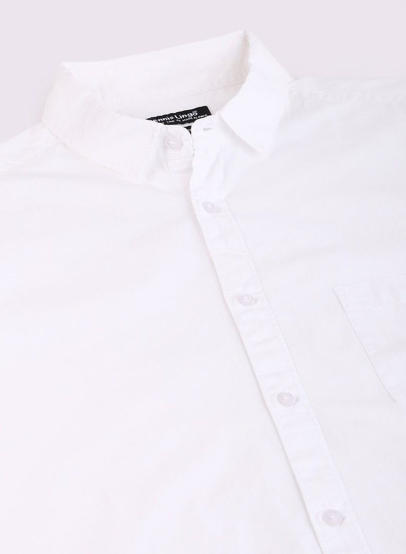 دينيس لينغو قميص رجالي أبيض قطني سادة كاجوال من دينيس لينجو - Image 2