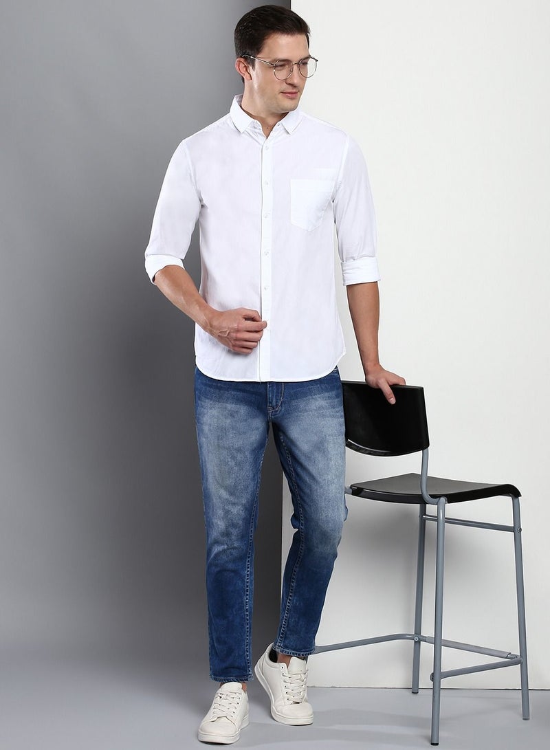 دينيس لينغو قميص رجالي أبيض قطني سادة كاجوال من دينيس لينجو - Image 5