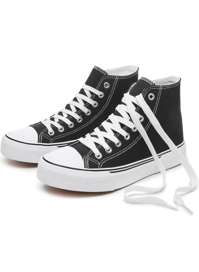 hash bubbie High Top Sneakers for Women Classic High Tops Canvas Shoes Lace up Women's Fashion Sneaker, Black, 8 Women/6 Men - Image 1