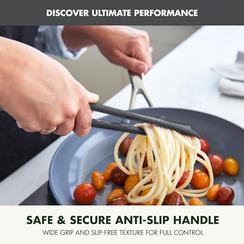 GreenPan Silicone Tong Cooking Grilling Serving Salad Kitchen Utensil Flexible Rubber Nonstick Cookware Rigid Steel Core HeatResistant AntiSlip Handle BPAFree Dishwasher Safe Gray - Image 3
