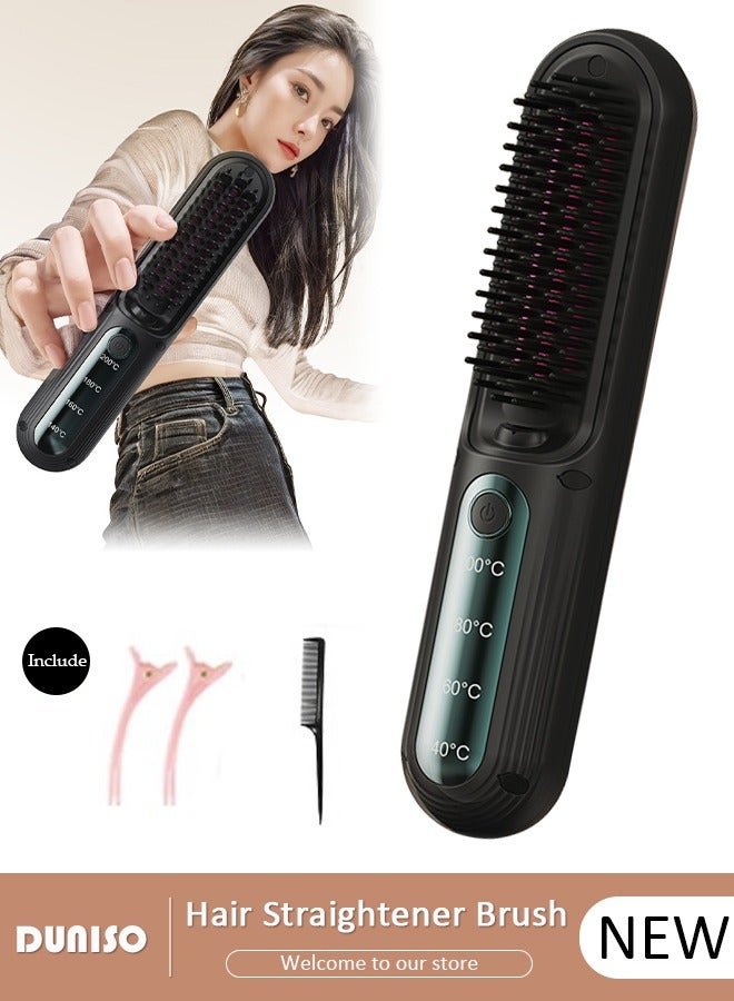 DUNISO فرشاة فرد الشعر، 2 في 1 مكواة فرد الشعر للنساء، مشط كهربائي محمول لفرد الشعر مع أيونات سلبية، مشط فرد الشعر لإزالة الكهرباء الساكنة لشحن Type-c، فرشاة فرد صغيرة للسفر، المنزل، الأعمال - Image 1